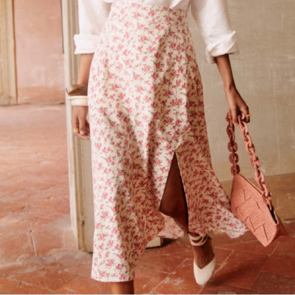Sezane Tabata Floral Pink Skirt